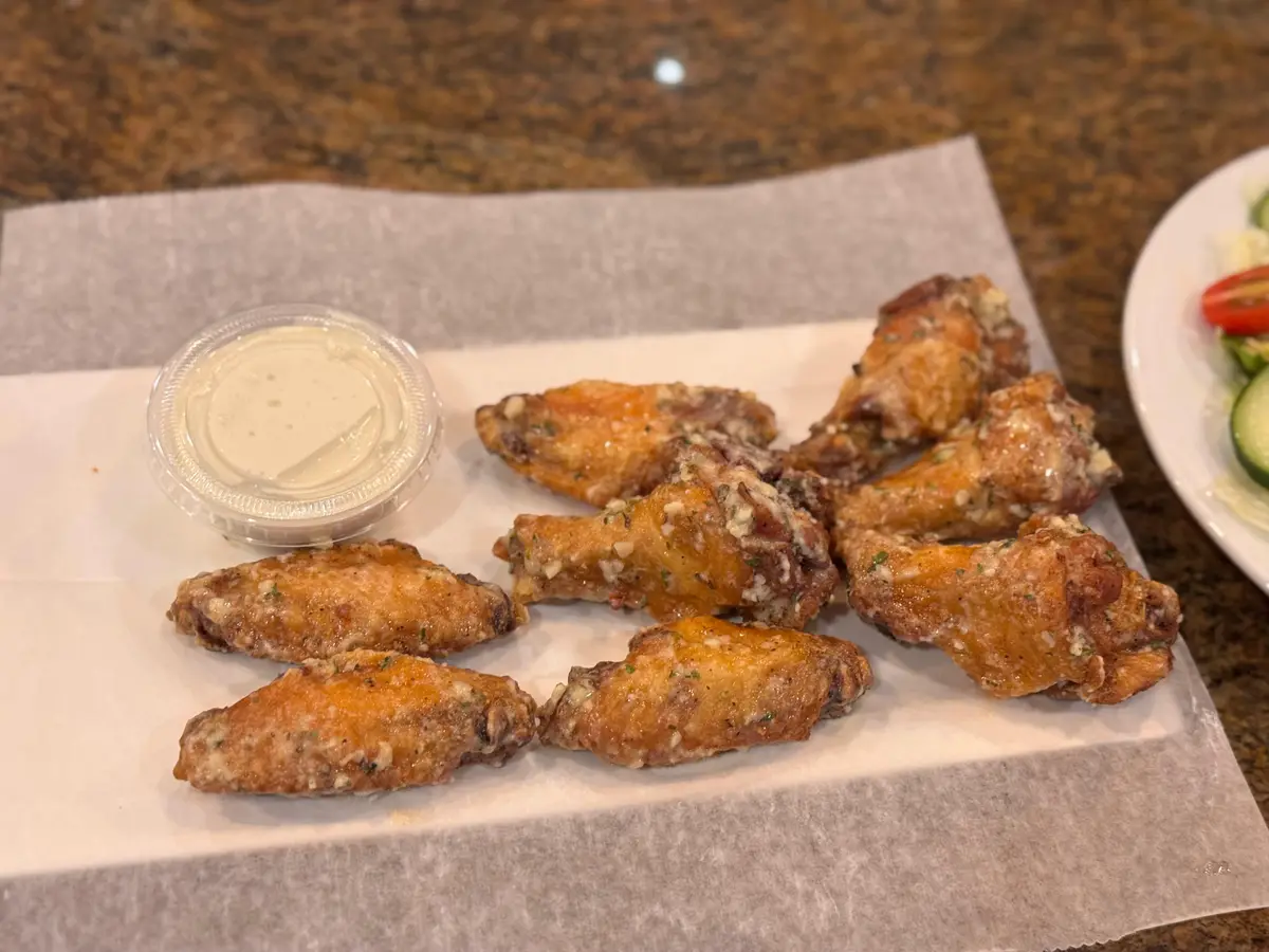 Garlic parmesan chicken wings with ranch dipping sauce